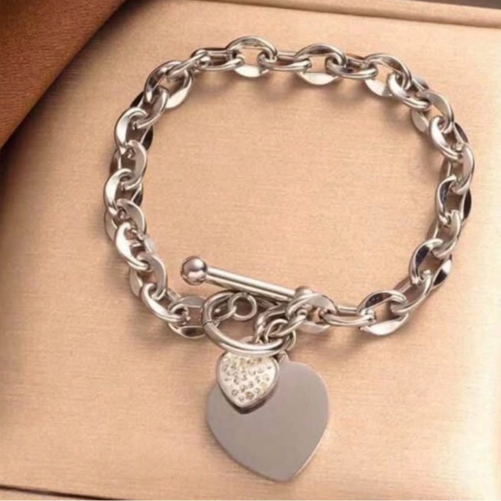 Silver Heart Stainless Steel Charm Bracelet